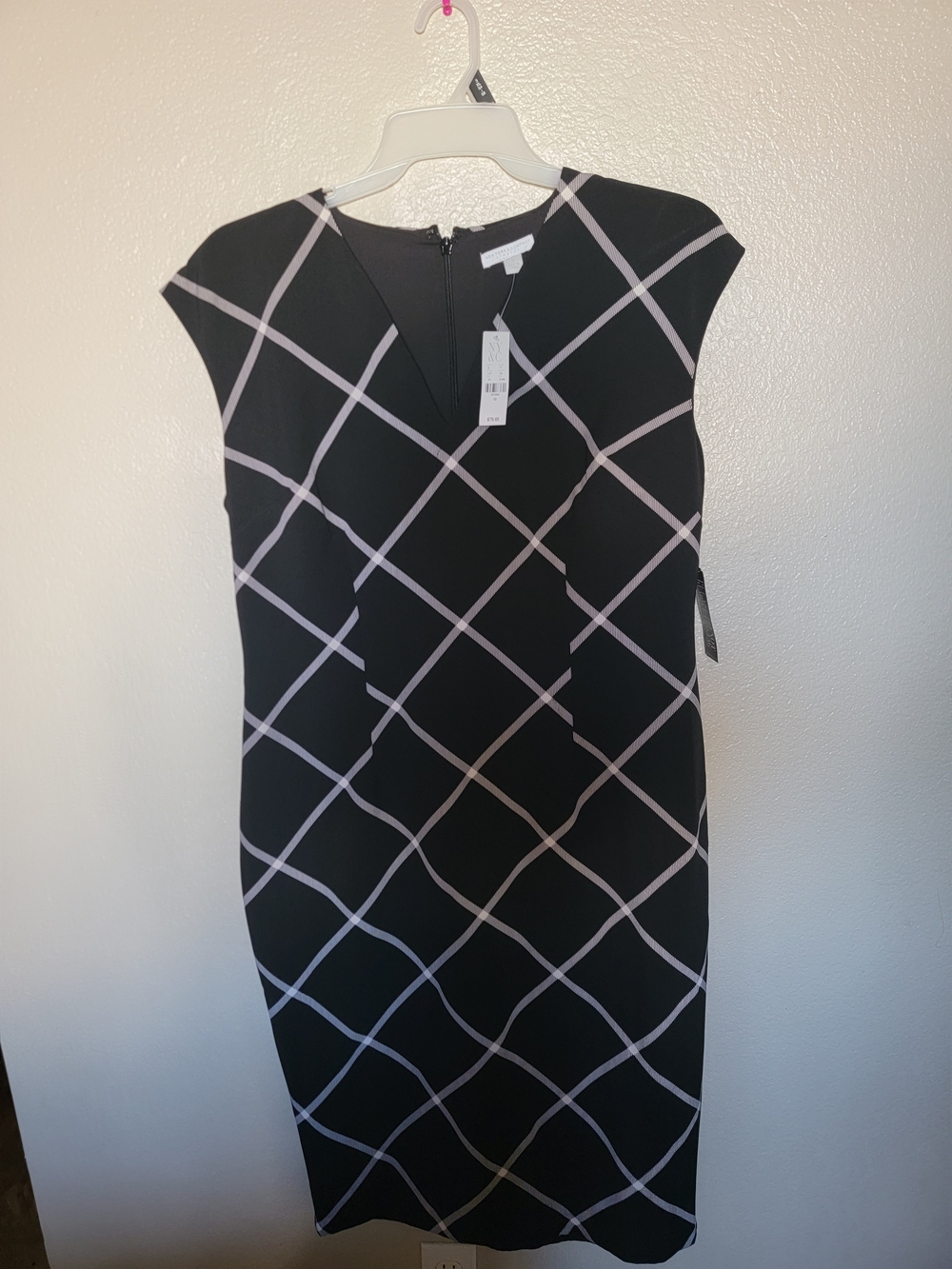 New York & Company Black Midi Sheath Dress with White Windowpane